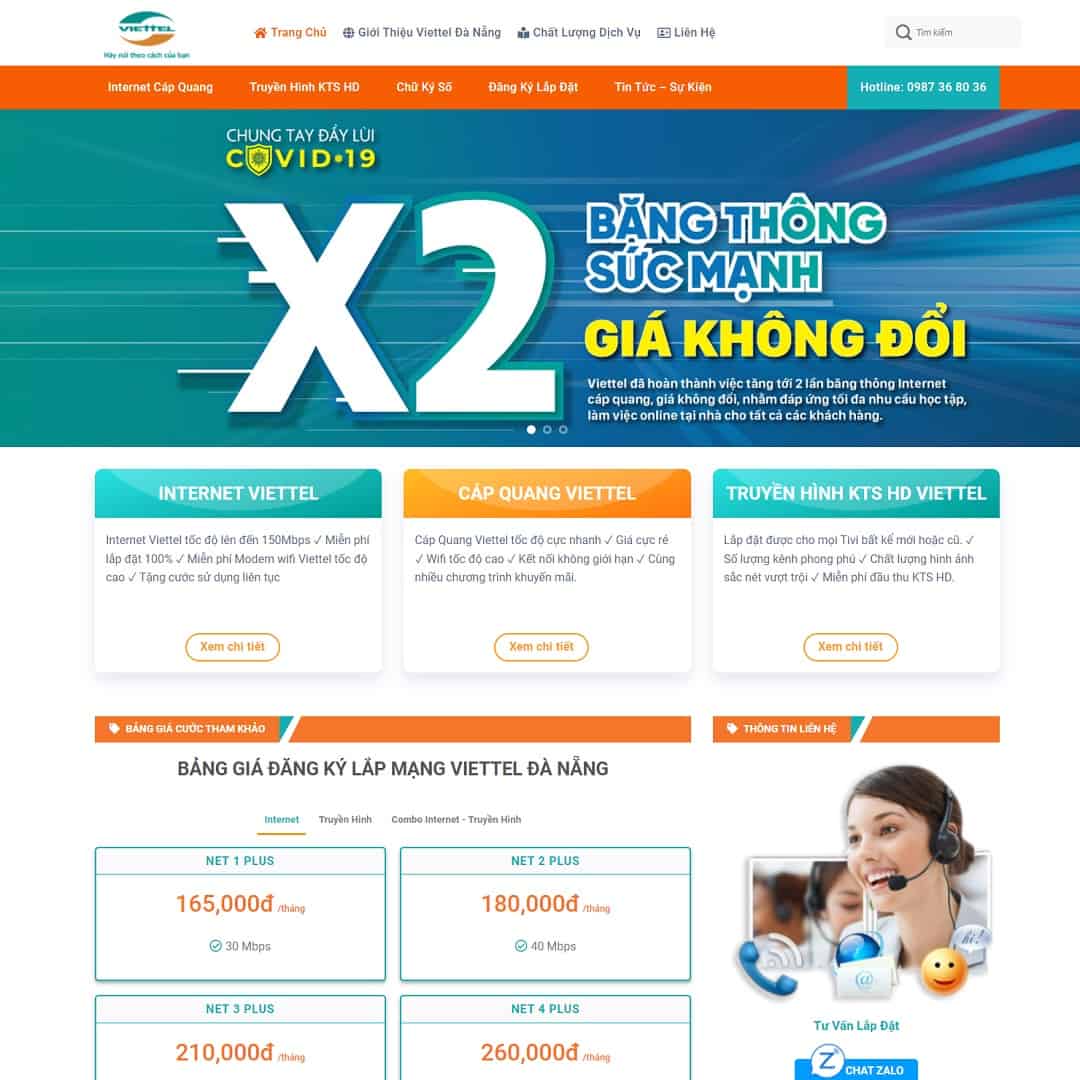 Mẫu Website Dịch Vụ Lắp Mạng Internet 02 - Viễn Thông - Cài Đặt Sẵn