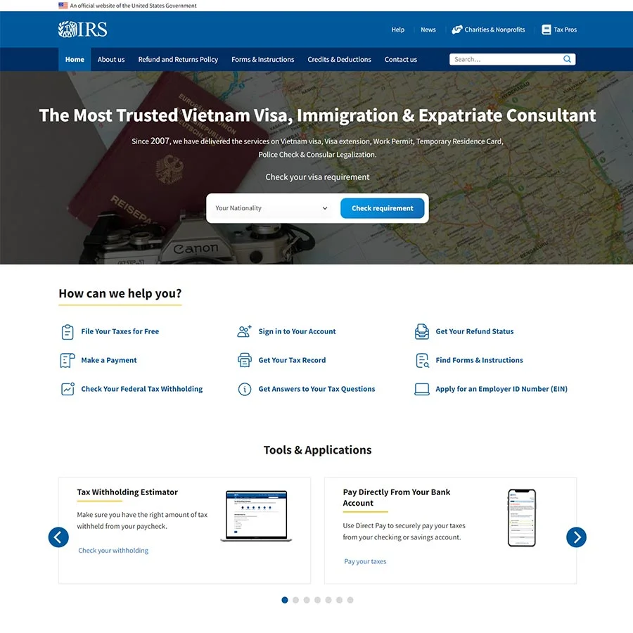Mẫu Website Cấp Visa Du Lịch Nước Ngoài - Cài Đặt Sẵn