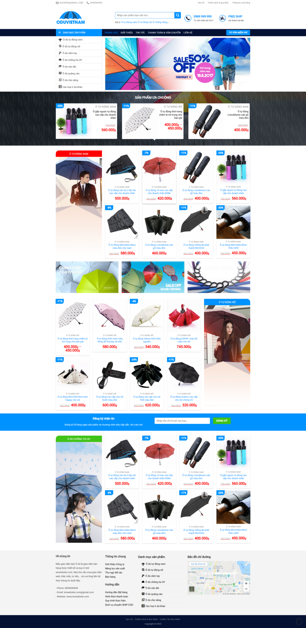 Mẫu Website Bán Ô Dù Áo Mưa - Shop Online - Cài Đặt Sẵn