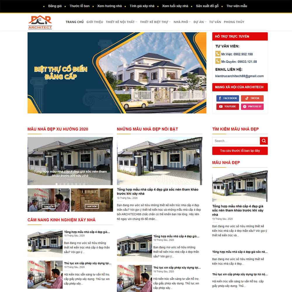Mẫu Website Kiến Trúc Xây Dựng 03 - Thiết Kế Thi Công - Cài Đặt Sẵn