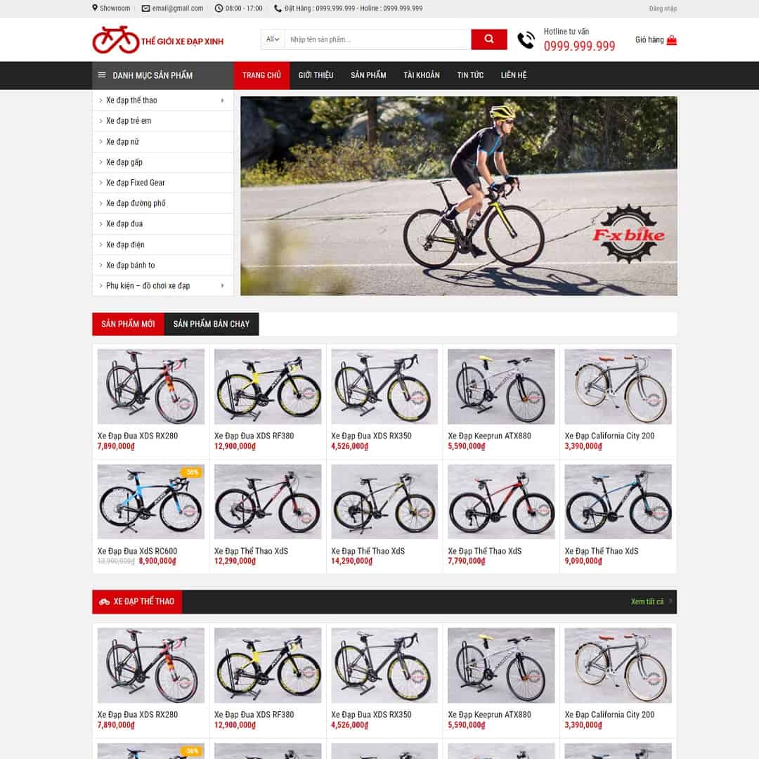 Mẫu Website Cửa Hàng Bán Xe Đạp - Shop Online - Cài Đặt Sẵn