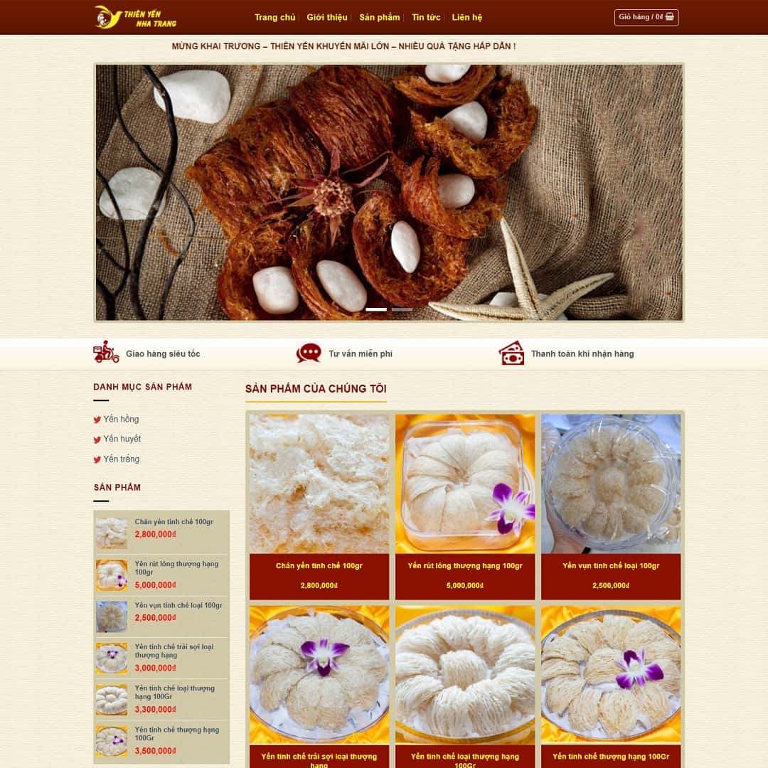 Mẫu Website Bán Yến Sào - Shop Online - Cài Đặt Sẵn