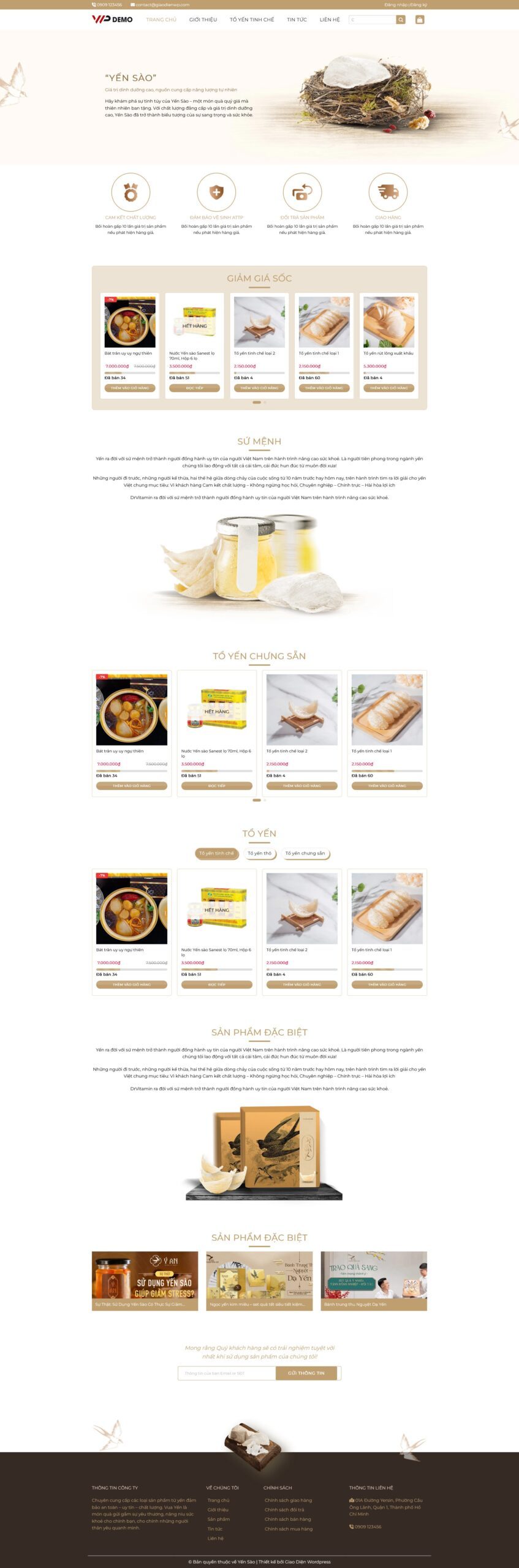 Mẫu Website Yến Sào - Đặc Sản - Shop Online - Cài Đặt Sẵn
