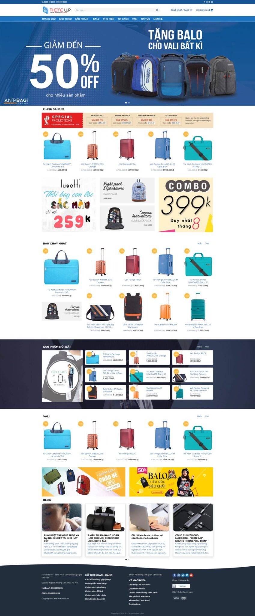 Mẫu Website Balo Túi Xách - Shop Online - Cài Đặt Sẵn