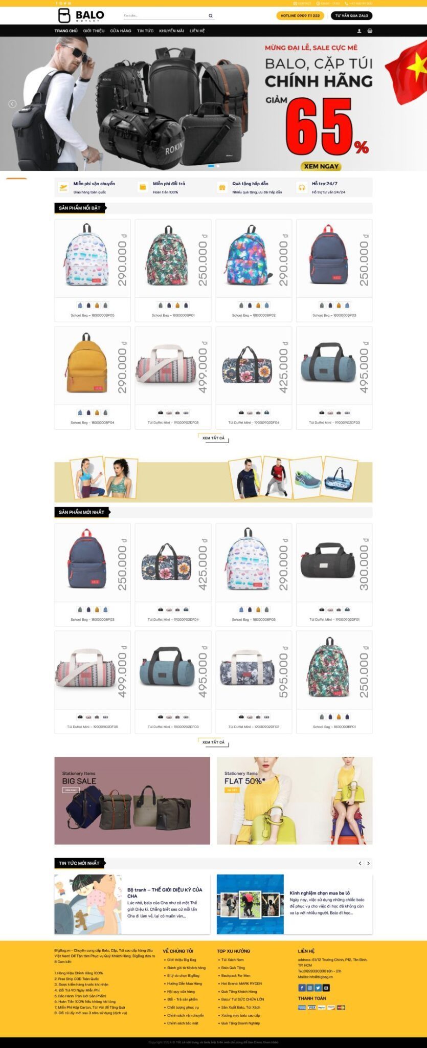 Mẫu Website Bán Balo Cặp Túi - Shop Online - Cài Đặt Sẵn