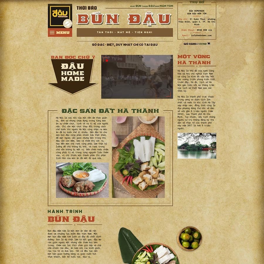 Mẫu Website Bán Bún Đậu Mắm Tôm 02 - Ẩm Thực - Cài Đặt Sẵn