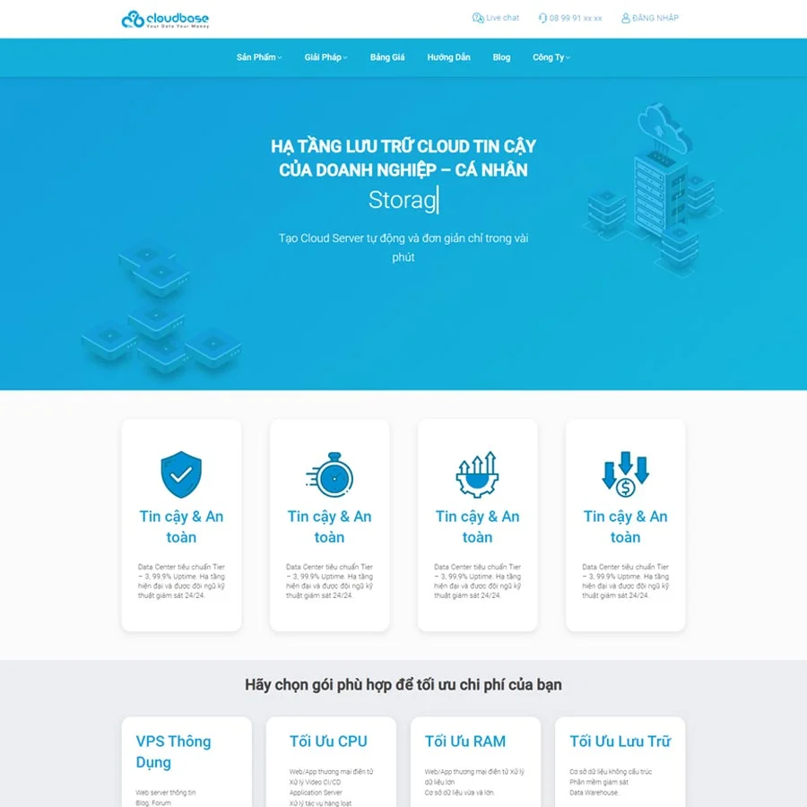Mẫu Website Dịch Vụ Cloud Server - Máy Chủ Ảo - Cài Đặt Sẵn