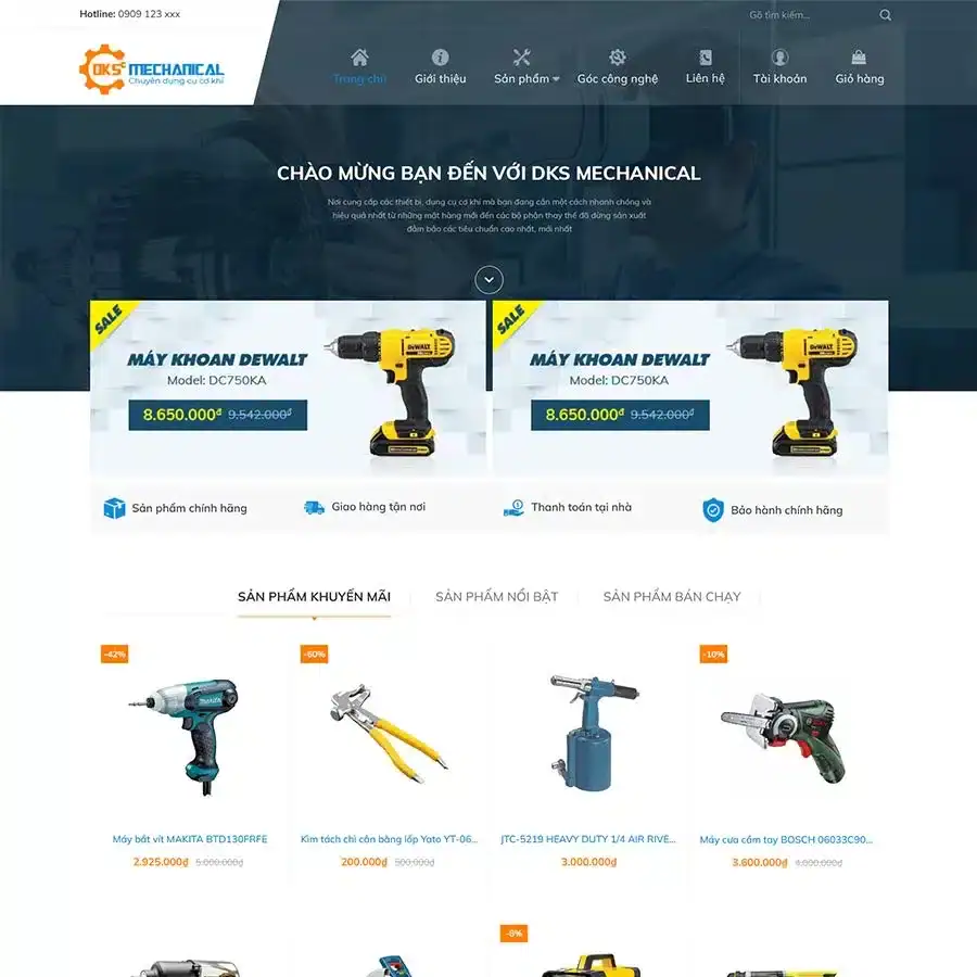 Mẫu Website Bán Dụng Cụ Cơ Khí 02 – Thiết Bị Công Nghiệp – Shop Online – Cài Đặt Sẵn