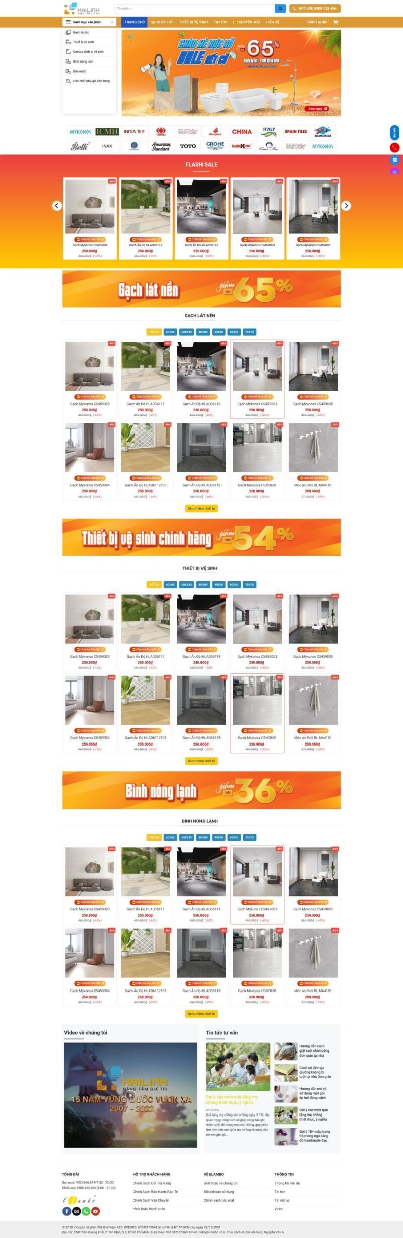 Mẫu Website Bán Gạch Thiết Bị Vệ Sinh 3 - Vật Liệu Xây Dựng - Cài Đặt Sẵn