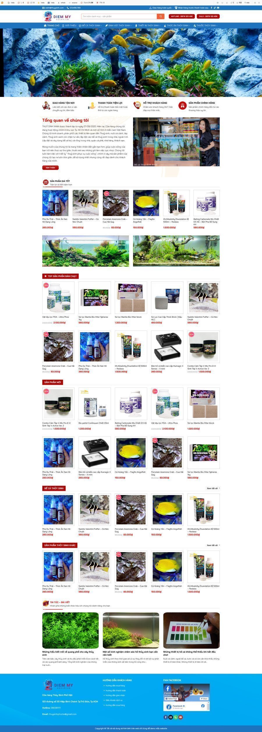 Mẫu Website Cá Cảnh Thủy Sinh - Shop Online - Cài Đặt Sẵn