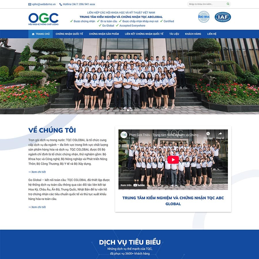 Mẫu Website Trung Tâm Chứng Nhận Và Kiểm Định - Cài Đặt Sẵn