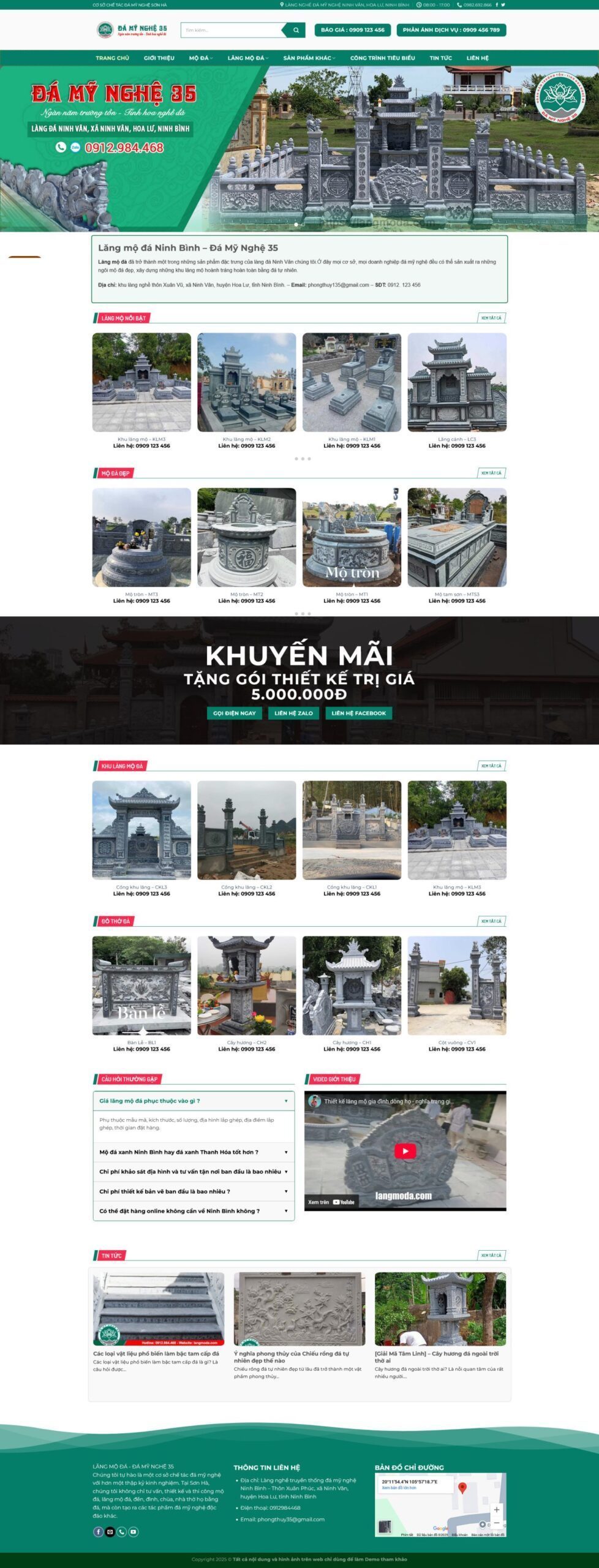 Mẫu Website Bán Lăng Mộ Đá - Điêu Khắc Đá - Cài Đặt Sẵn