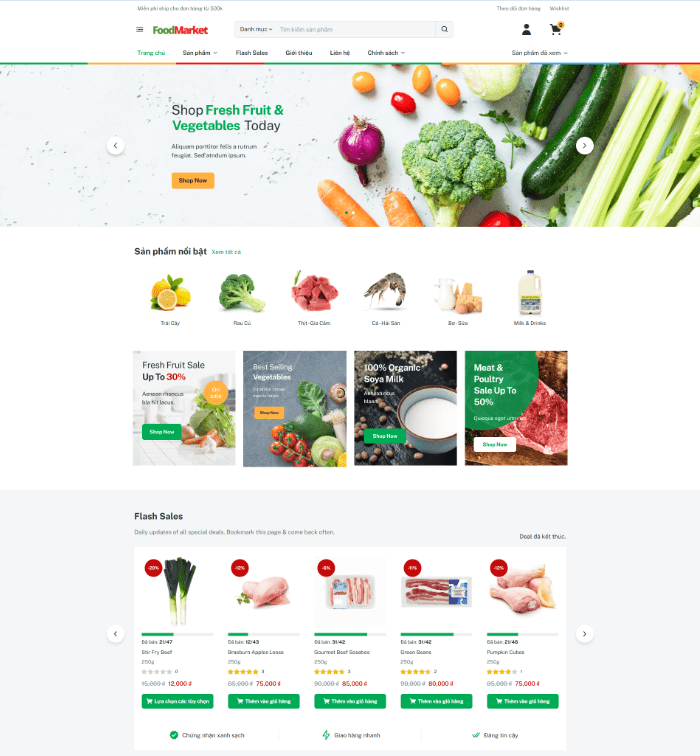 Mẫu Website Bán Thực Phẩm Rau Củ Quả Elementor - Shop Online - Cài Đặt Sẵn