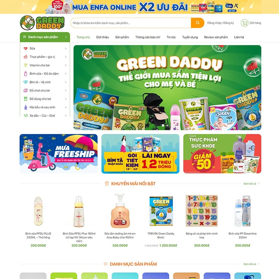 Mẫu Website Sản Phẩm Mẹ Và Bé 03 - Shop Online - Cài Đặt Sẵn