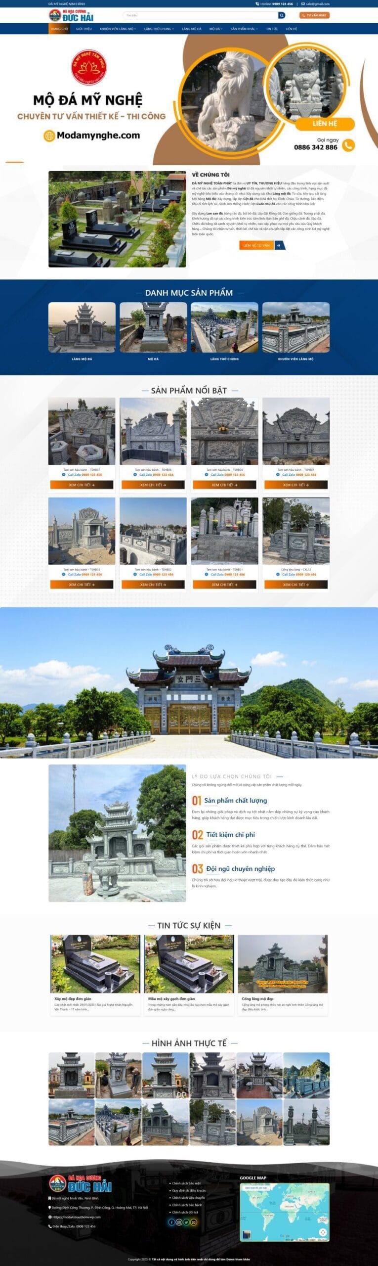 Mẫu Website Bán Bia Mộ Đá 4 - Điêu Khắc Đá - Cài Đặt Sẵn