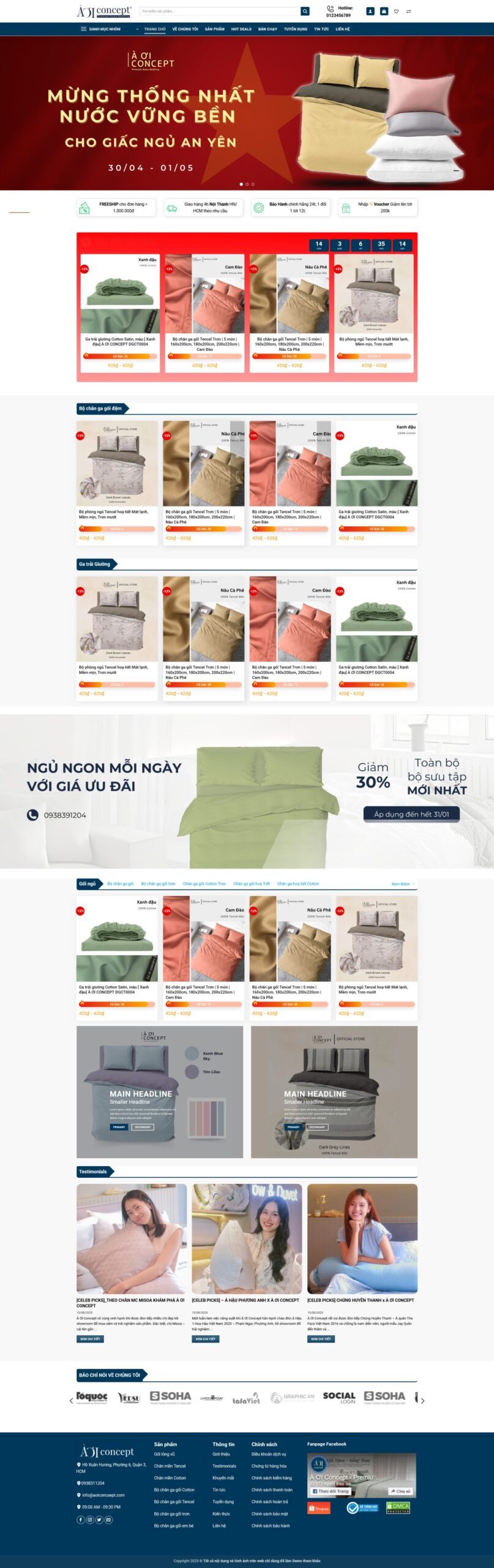 Mẫu Website Bán Chăn Ga Gối Đệm 1 - Nội Thất Phòng Ngủ - Cài Đặt Sẵn