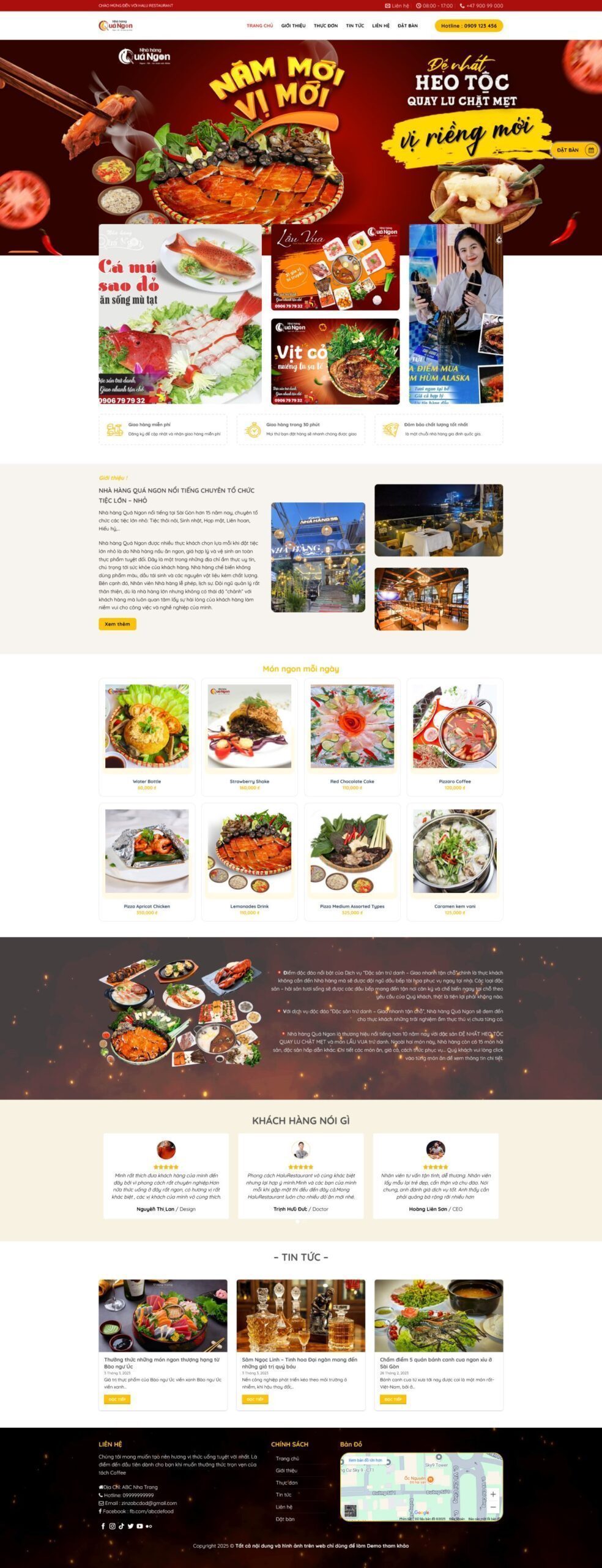 Mẫu Website Nhà Hàng Quán Ăn 2 - Ẩm Thực - Cài Đặt Sẵn