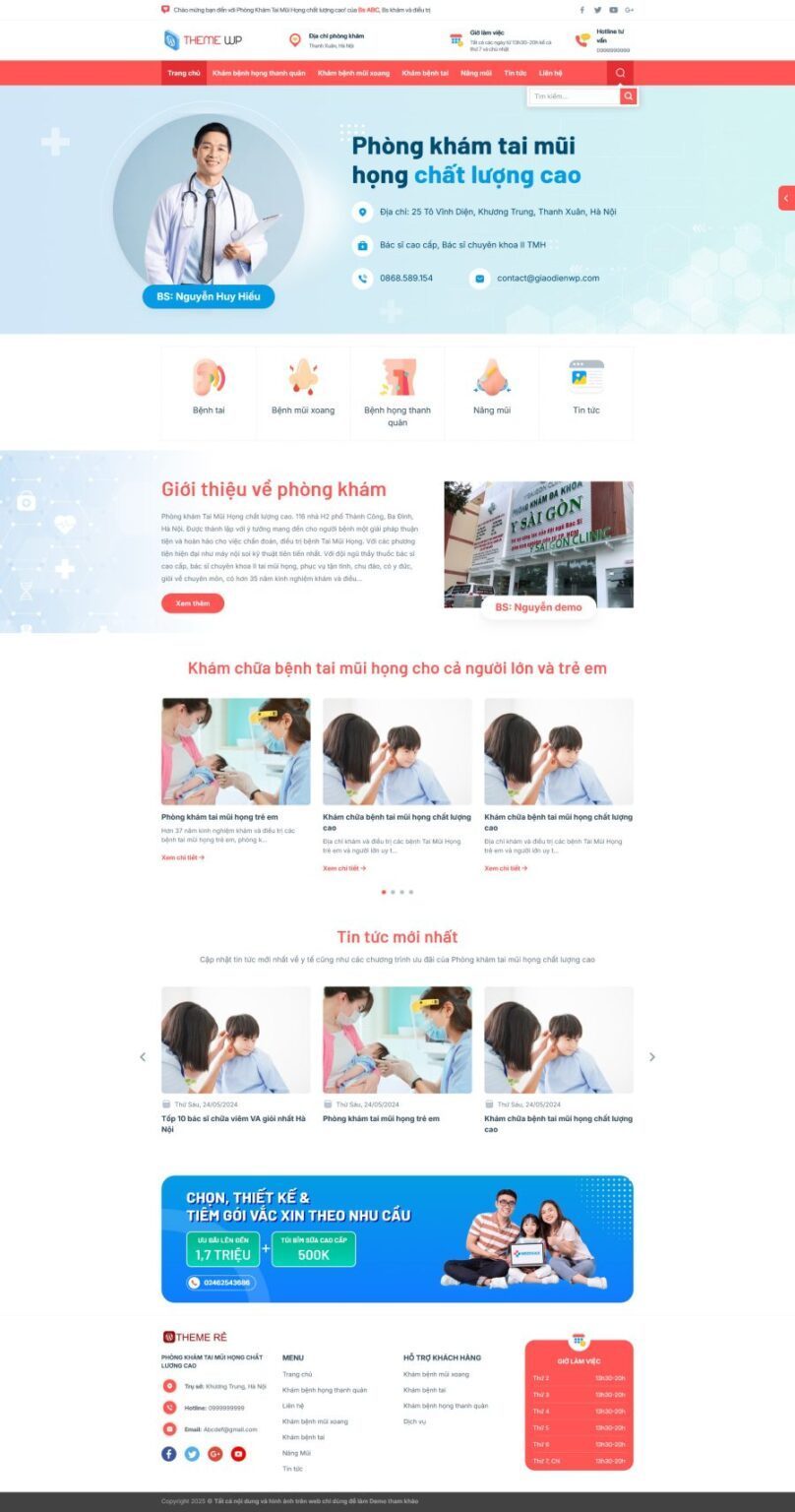 Mẫu Website Phòng Khám Tai Mũi Họng - Y Tế - Cài Đặt Sẵn
