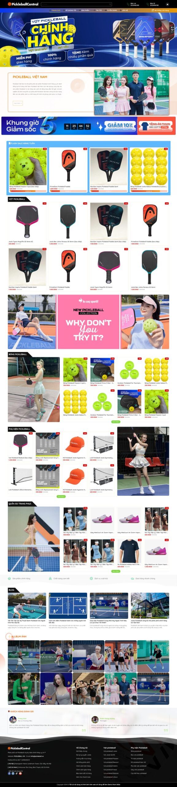 Mẫu Website Bán Dụng Cụ Pickleball - Thể Thao - Cài Đặt Sẵn