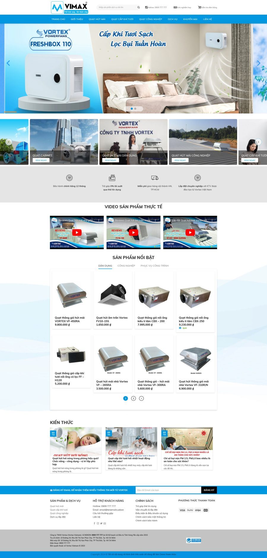 Mẫu Website Quạt Công Nghiệp - Thiết Bị Công Nghiệp - Cài Đặt Sẵn