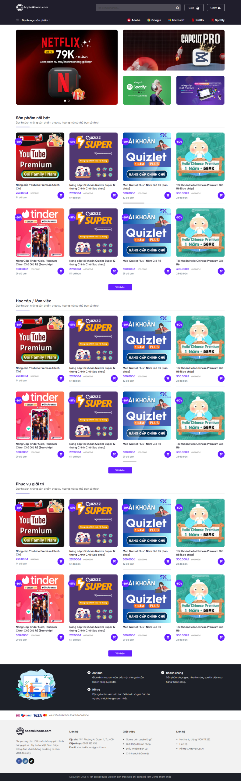 Mẫu Website Tài Khoản MMO - Sản Phẩm Số Mmo - Cài Đặt Sẵn