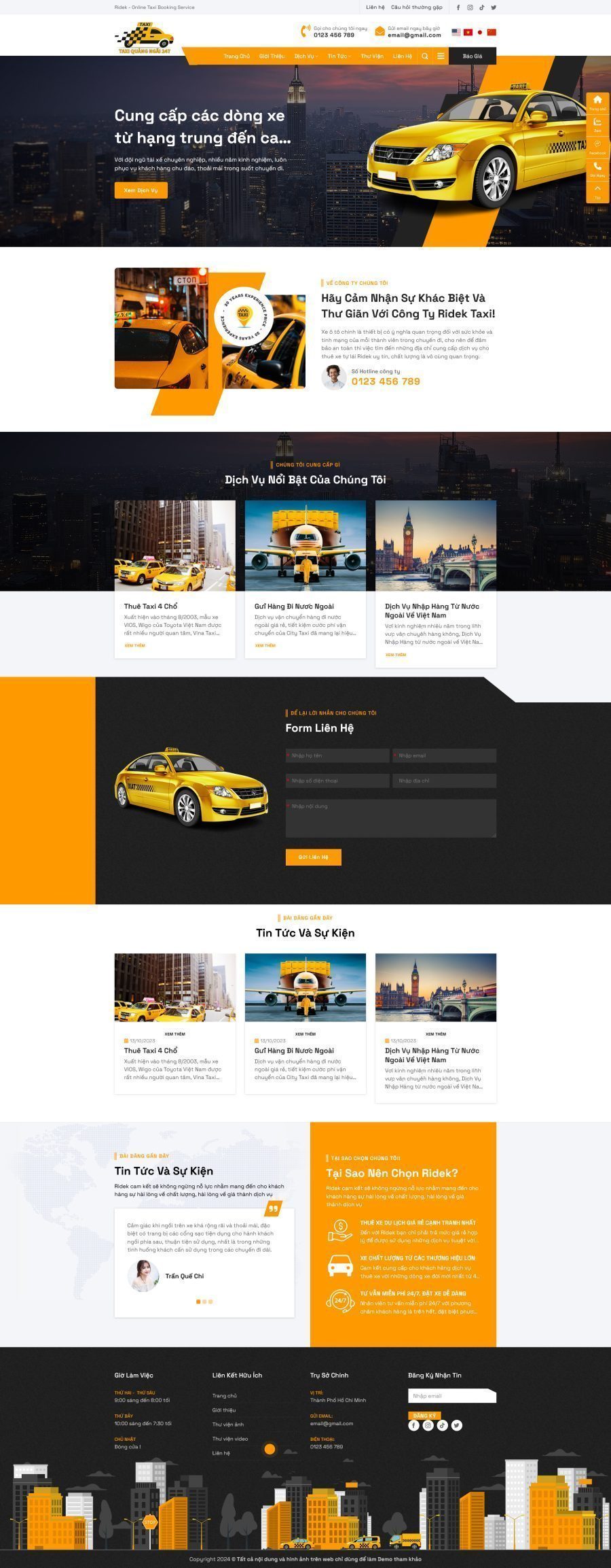 Mẫu Website Dịch Vụ Taxi 7 - Vận Chuyển - Cài Đặt Sẵn