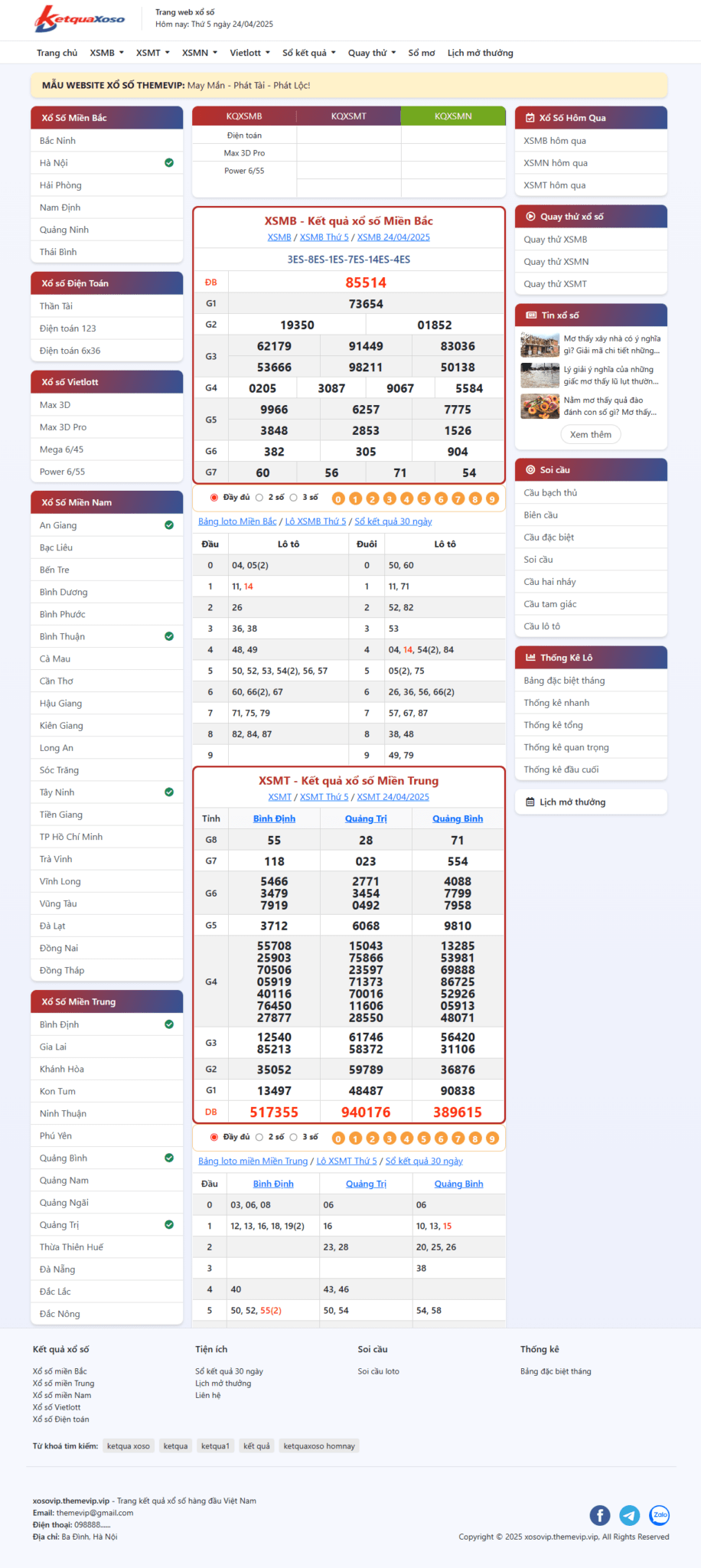 Mẫu Website Xổ Số - Cập Nhật Kết Quả Tự Động - Cài Đặt Sẵn
