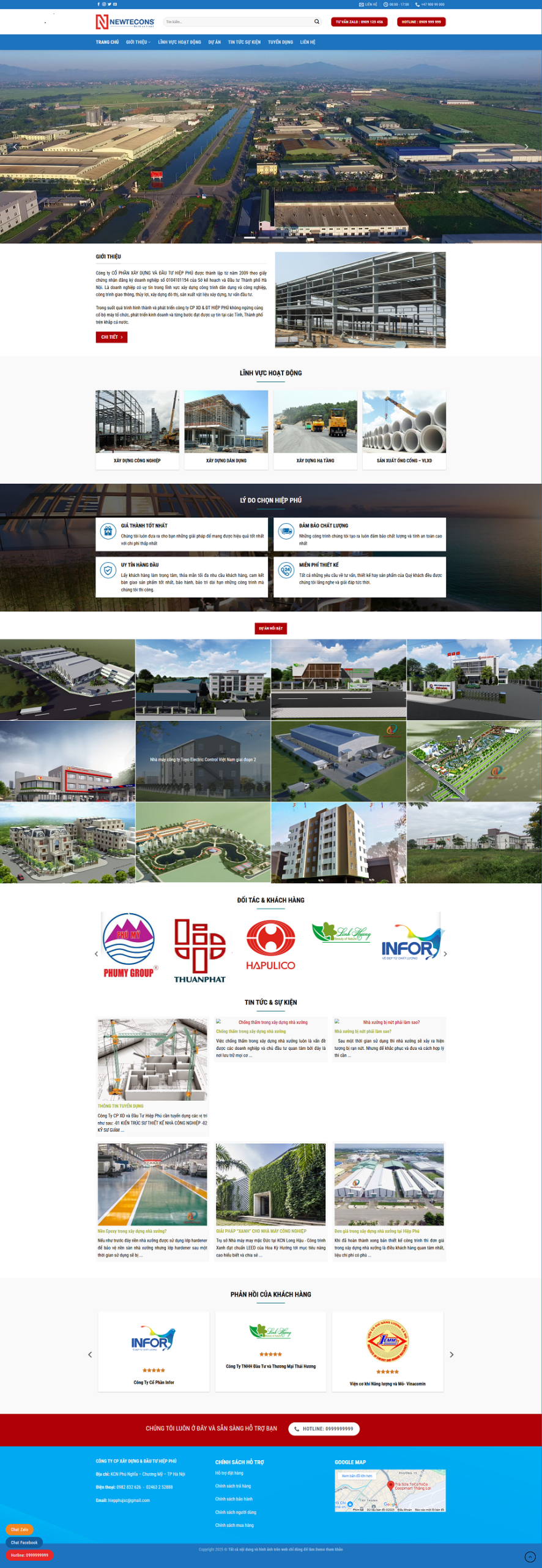 Mẫu Website Công Ty Xây Dựng - Nhà Thầu Thi Công - Cài Đặt Sẵn