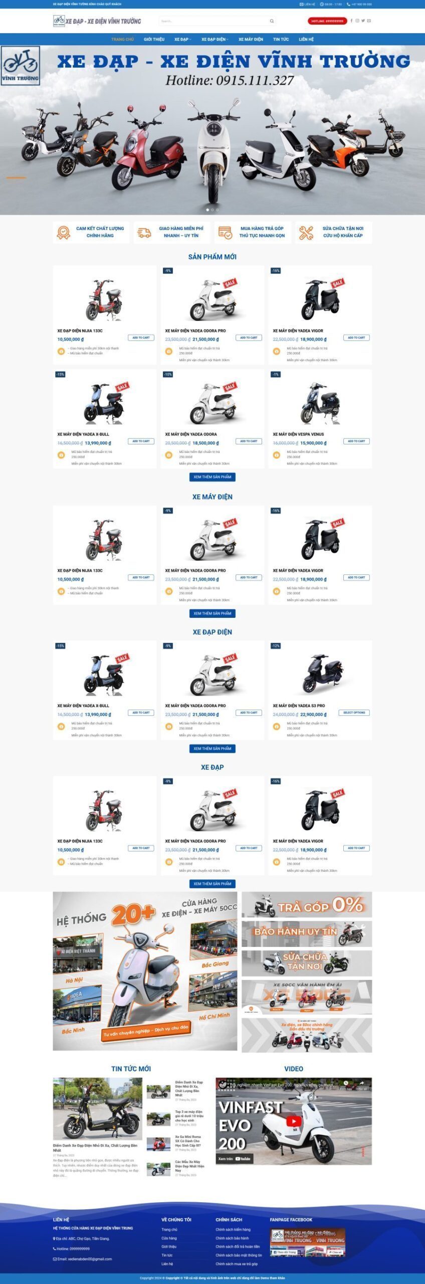 Mẫu Website Xe Điện 1 - Mua Bán Xe - Cài Đặt Sẵn